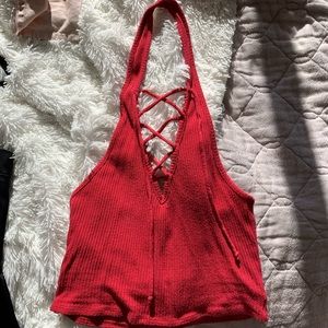 Lace up front crop top